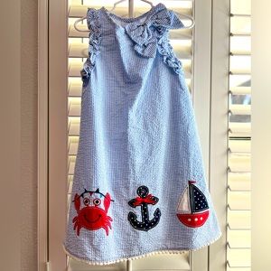 Girls Sleeveless Nautical Dress with Crab, Sailboat and Anchor Appliques